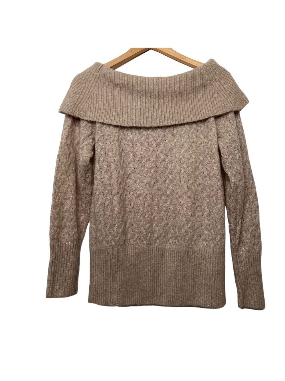 Banana Republic alpaca blend cable knit sweater powder pink gold metallic medium